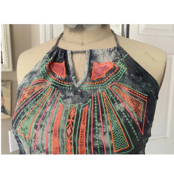 URBAN OUTFITTERS Southwestern NEON TIE-DYE Halter Goddess MAXI Dress *SMALL* - Picture 3 of 7